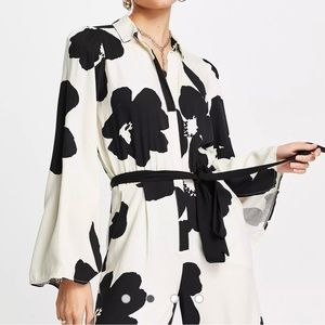 ASOS Kimono Sleeve Wide-Leg Jumpsuit in Oversized Mono Floral Print Size US 6